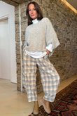 Agnes Plaid Brushed Cotton Barrel Pant Blue 