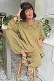 Annie Cushion Cotton Peter Pan Smock Blouse Deep Olive Pre order 2 weeks 
