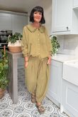 Annie Cushion Cotton Peter Pan Smock Blouse Deep Olive Pre order 2 weeks 