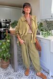 Annie Cushion Cotton Peter Pan Smock Blouse Deep Olive Pre order 2 weeks 
