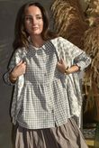 Annie Gingham Peter Pan Smock Blouse Mocha /20 Pre order 10 days 