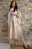 Arbi Gingham Artist Peasant Dress Camel