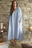 Arbi Gingham Artist Peasant Dress Denim