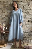 Arbi Gingham Artist Peasant Dress Denim