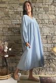 Arbi Gingham Artist Peasant Dress Denim