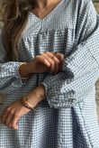 Arbi Gingham Artist Peasant Dress Denim