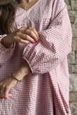 Arbi Gingham Artist Peasant Dress Indian Pink