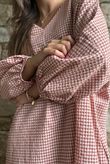 Arbi Gingham Artist Peasant Dress Indian Red