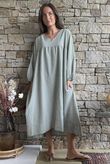 Arbi Gingham Artist Peasant Dress Khaki