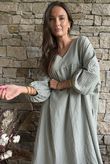 Arbi Gingham Artist Peasant Dress Khaki