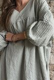 Arbi Gingham Artist Peasant Dress Khaki
