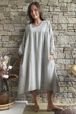 Arbi Gingham Artist Peasant Dress Mocha