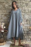 Arbi Gingham Artist Peasant Dress Navy