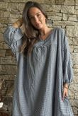 Arbi Gingham Artist Peasant Dress Navy