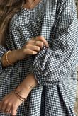 Arbi Gingham Artist Peasant Dress Navy