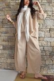 Arbi Gingham Peasant Smock Blouse Camel
