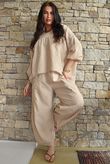 Arbi Gingham Peasant Smock Blouse Camel