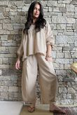 Arbi Gingham Peasant Smock Blouse Camel