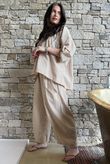 Arbi Gingham Peasant Smock Blouse Camel