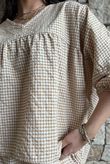 Arbi Gingham Peasant Smock Blouse Camel