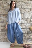 Arbi Gingham Peasant Smock Blouse Denim