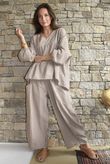 Arbi Gingham Peasant Smock Blouse Hazelnut