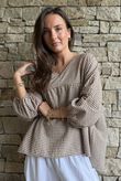 Arbi Gingham Peasant Smock Blouse Hazelnut