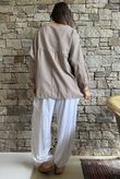 Arbi Gingham Peasant Smock Blouse Hazelnut