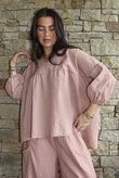 Arbi Gingham Peasant Smock Blouse Indian Red