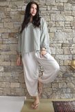 Arbi Gingham Peasant Smock Blouse Khaki