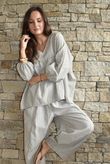 Arbi Gingham Peasant Smock Blouse Mocha