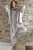 Arbi Gingham Peasant Smock Blouse Mocha