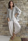 Arbi Gingham Peasant Smock Blouse Mocha