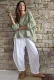 Arbi Gingham Peasant Smock Blouse Olive
