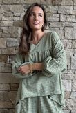 Arbi Gingham Peasant Smock Blouse Olive