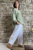 Arbi Gingham Peasant Smock Blouse Olive