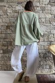 Arbi Gingham Peasant Smock Blouse Olive