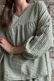Arbi Gingham Peasant Smock Blouse Olive