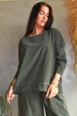 Arbi Needlecord Fold Hem Top Khaki