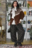 Arbi Needlecord Tartan Barrel Pant Coffee Bean