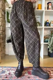Arbi Needlecord Tartan Barrel Pant Coffee Bean