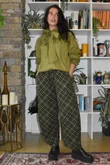 Arbi Needlecord Tartan Barrel Pant Deep Khaki