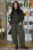 Arbi Needlecord Tartan Barrel Pant Deep Khaki
