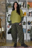 Arbi Needlecord Tartan Barrel Pant Deep Khaki