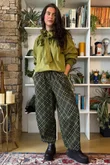 Arbi Needlecord Tartan Barrel Pant Deep Khaki