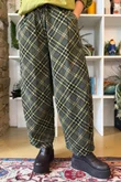 Arbi Needlecord Tartan Barrel Pant Deep Khaki