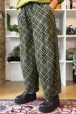 Arbi Needlecord Tartan Barrel Pant Deep Khaki