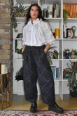 Arbi Needlecord Tartan Barrel Pant Navy