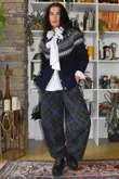 Arbi Needlecord Tartan Barrel Pant Navy