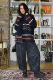 Arbi Needlecord Tartan Barrel Pant Navy